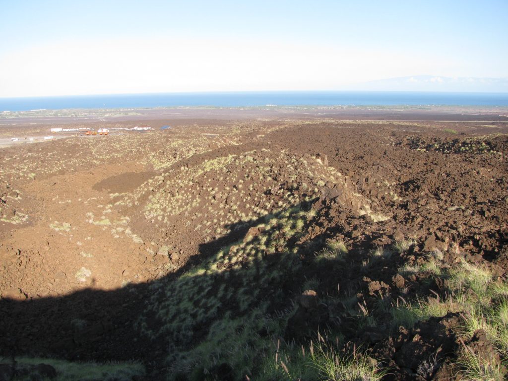 Lava rock with sparse vegetation.